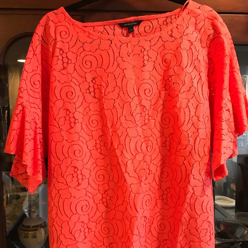 NWT Orange lace flutter sleeve blouse from Banana Republic